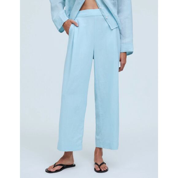 Madewell Linen Blend Pull On Straight Crop Pant Blue Heron Pockets US 8 NWT - Picture 1 of 14